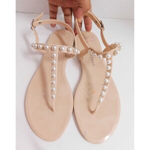 Stuart Weitzman‎ Beige Rubber Pearl Thong Flats 11 M